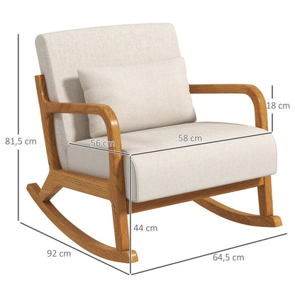 Schommelstoel – Schommelstoel Retro – Relaxstoel – Wiegestoel – Lounge Stoel – Beige Design – Rubberhout Frame – Dikke Kussens