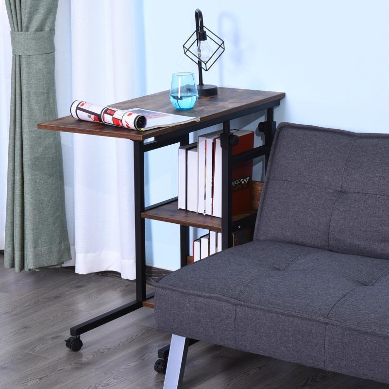 Verstelbare Salontafel – Bijzettafel – Koffietafel – Wieltjes Tafel – Opbergtafel – Verstelbare Hoogte 72-82 cm – Zwart Metaal & Hout