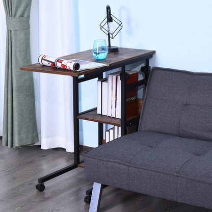 Verstelbare Salontafel – Bijzettafel – Koffietafel – Wieltjes Tafel – Opbergtafel – Verstelbare Hoogte 72-82 cm – Zwart Metaal & Hout