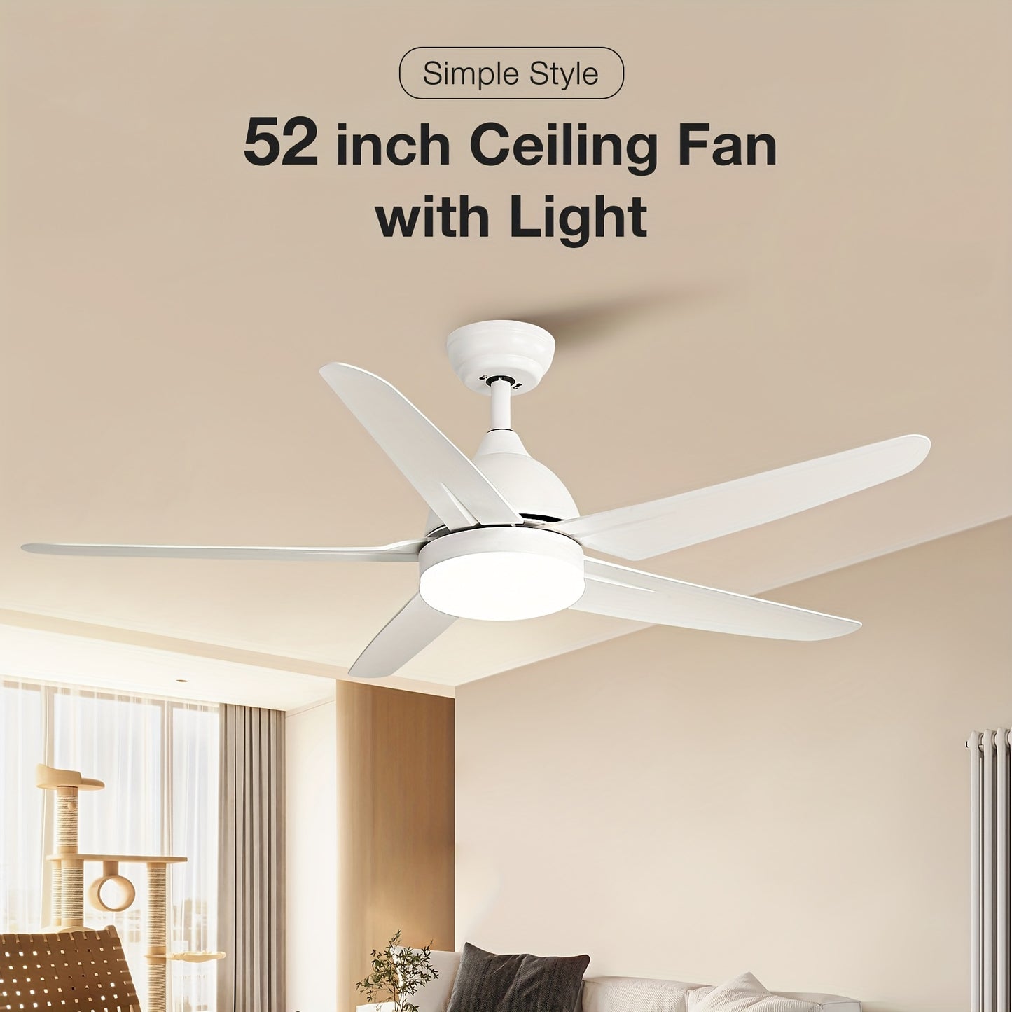 Plafondventilator – Ventilator – Plafondventilator Met Verlichting – Muurventilator – Koelventilator – Wit – 132 Cm Groot – Reversibele DC Motor – Instelbare LED Verlichting Met Afstandsbediening