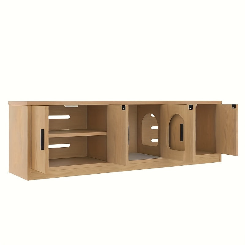 Kattenbakmeubel – Kattenbak Kast – Kattenbakkast – Kattenhuis – Kattenbak Ombouw – Verborgen Ontwerp – Geïntegreerde Krabpaal – Ruim Opbergvak – Natuurlijk Materiaal
