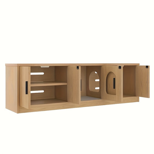 Kattenbakmeubel – Kattenbak Kast – Kattenbakkast – Kattenhuis – Kattenbak Ombouw – Verborgen Ontwerp – Geïntegreerde Krabpaal – Ruim Opbergvak – Natuurlijk Materiaal