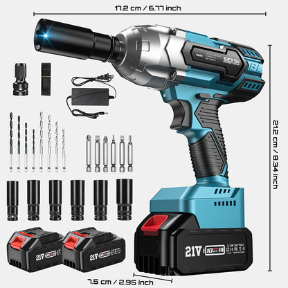 Slagschroevendraaier – Accu Slagschroevendraaier – Impact Wrench – Accuboormachine – Draadloze Slagschroevendraaier – 3300 RPM Brushless Motor – 2 x 4.0 Ah Lithium Batterijen