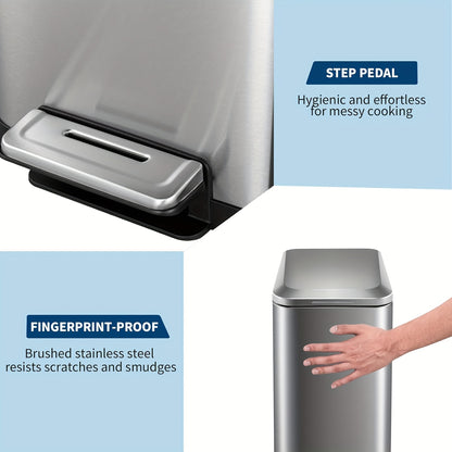 Prullenbak – Afvalbak – Pedaalemmer – Vuilnisbak – Afvalemmer – 50L Inhoud – RVS Vingerafdrukbestendig – Soft Close Deksel – Uitneembare Binnenemmer – Compact Rechthoekig – Hygiënisch Handsfree Gebruik