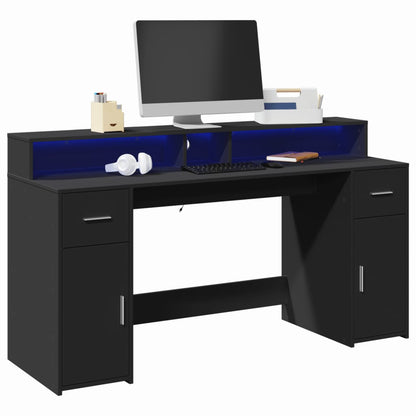 Bureau – Werktafel – Bureau Tafel – Computertafel – Zwart Bureau 160x55x91 cm – Duurzaam Hout – Instelbare RGB LED-Verlichting