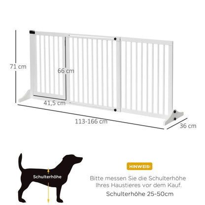 Hondenhek – Veiligheidspoort – Babypoort – Houten Barrier – Vrijstaande Hondenpoort – Verstelbaar 113-166 cm – Hoogwaardige Houtafwerking – Met Deur