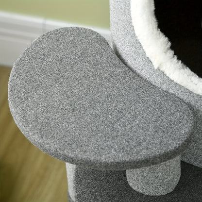 Krabpaal – Kattenklimrek – Kattenmeubel – Kattenhuis – Krabmeubel – 99 cm Hoog – Stevig Spaanplaat – Inclusief Kattenbed & Speelbal – Grijs