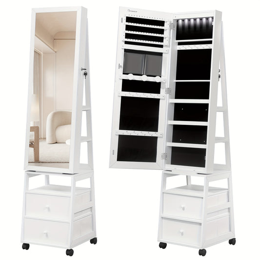 Sieradendoos – Juwelendoos – Sieradenkast – Sieradenopberger – Sieradenhouder – 160 cm Spiegel – Draaibaar 360° met Slot en Lades