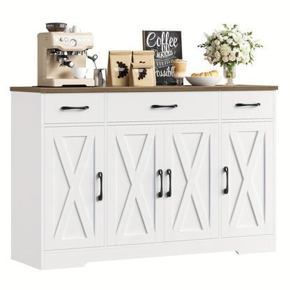 Sideboard – Dressoir – Kast – Opbergkast – Buffetkast – Wit Met Bruin Hout – 140 cm Breed – Verstelbare Planken – Kantelbeveiliging