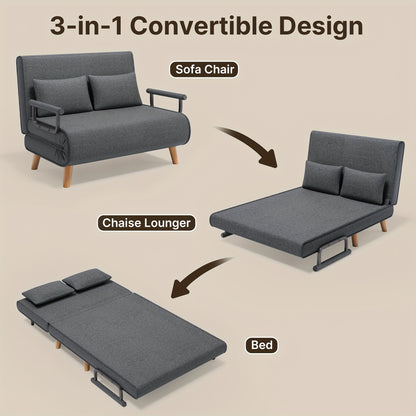 Bankbed – Slaapbank – Sofa – Bedbank – Ligstoel – 3-in-1 Multifunctioneel – 6-Standen Verstelbare Rugleuning – Massief Houten Frame & Pluche Kussens