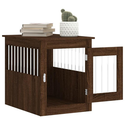 Modern Wood Dog Cage in Furniture Style - White/Brown Oak Look Wood & Polypropylene Frame, Removable Panels, Easy Assembly, Spacious Kennel for Medium Dogs (55x75x65cm) - /Outdoor Use, Hidden Door Design Pet Pen
