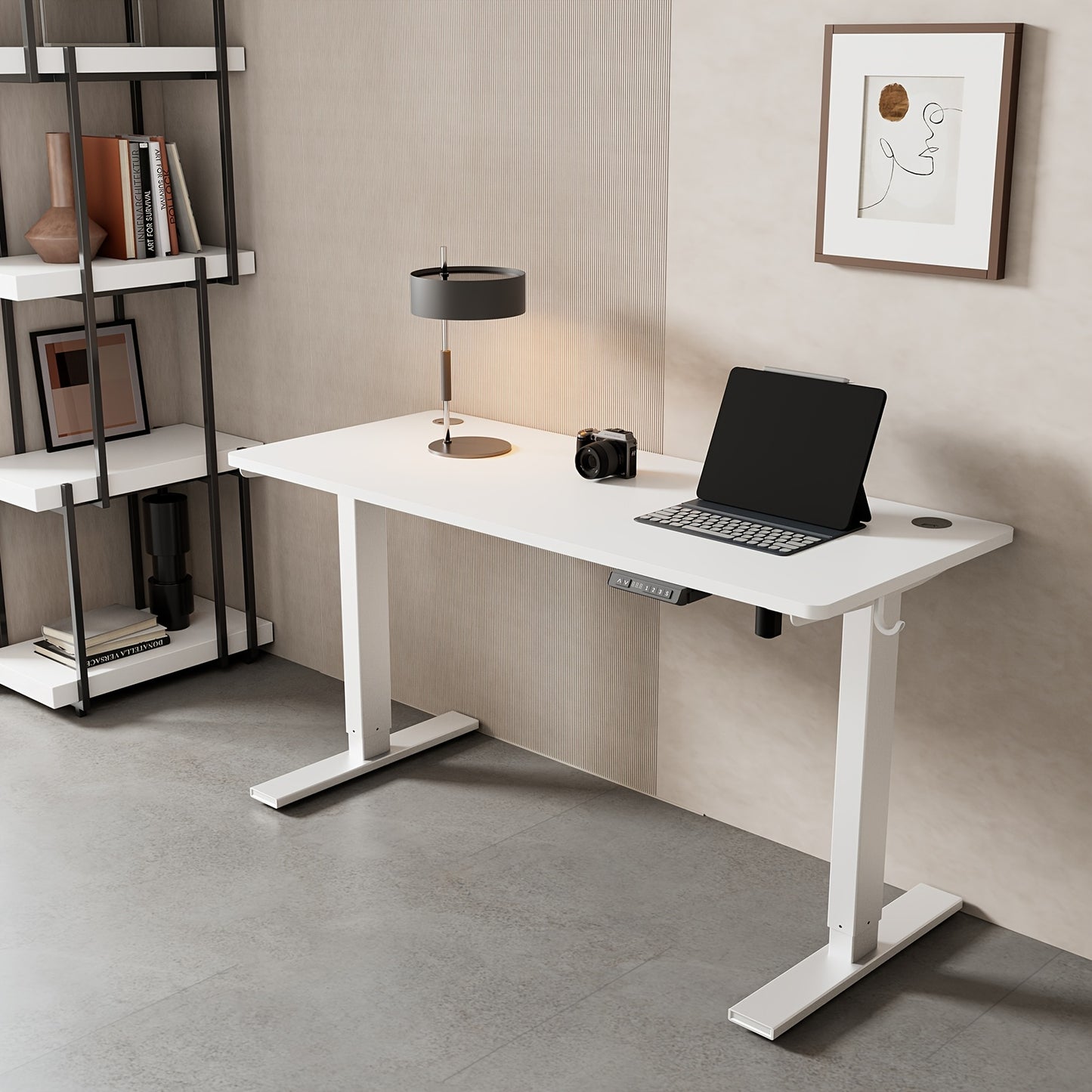 White Modular Height Adjustable Desk, Electric Adjustment, Height Memory Function, Ultra-Sturdy Steel Frame, Suitable for Office And Home