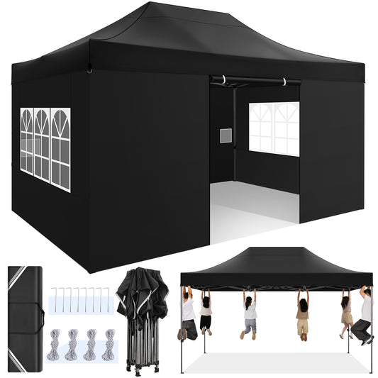 Pop-up Tent – Partytent – Buiten Tent – Gazebo – Klamboe – Zwart – 3,05x4,57 Meter – Verstelbare Hoogte – Oxford Doek