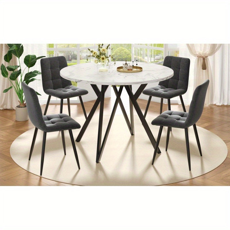 Ronde Eettafel – Rond Tafeltje – Keukentafel – Eetkamertafel – Tafel Rond – Marmerlook MDF Blad – Zwart Metalen A-Poot – 100 cm Compact Design – Stevig & Onderhoudsvriendelijk