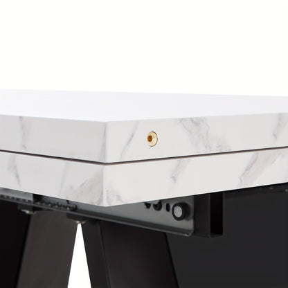 Uitklapbare Tafel – Klaptafel – Vouwtafel – Eettafel – Uitschuifbare Tafel – Ruimtebesparend Design – Wit Tafelblad Met Zwarte Metalen Poten