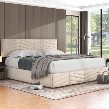 Tweepersoonsbed – Gestoffeerd Bed – Slaapbank – Ledikant – Bedframe – Verstelbaar Hoofdbord – 180x200 cm – Beige – Klassiek Design – Hoogwaardige Stoffering