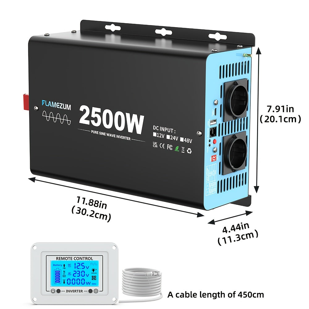 2500W Power Inverter – Spanningsomzetter – Omvormer – Stroomomzetter – 12V Naar 230V Converter – Pure Sinusgolf – Dubbele Europese Stopcontacten – Overbelasting en Kortsluitbeveiliging – Aluminium Behuizing en Hoge Efficiëntie