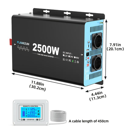 2500W Power Inverter – Spanningsomzetter – Omvormer – Stroomomzetter – 12V Naar 230V Converter – Pure Sinusgolf – Dubbele Europese Stopcontacten – Overbelasting en Kortsluitbeveiliging – Aluminium Behuizing en Hoge Efficiëntie