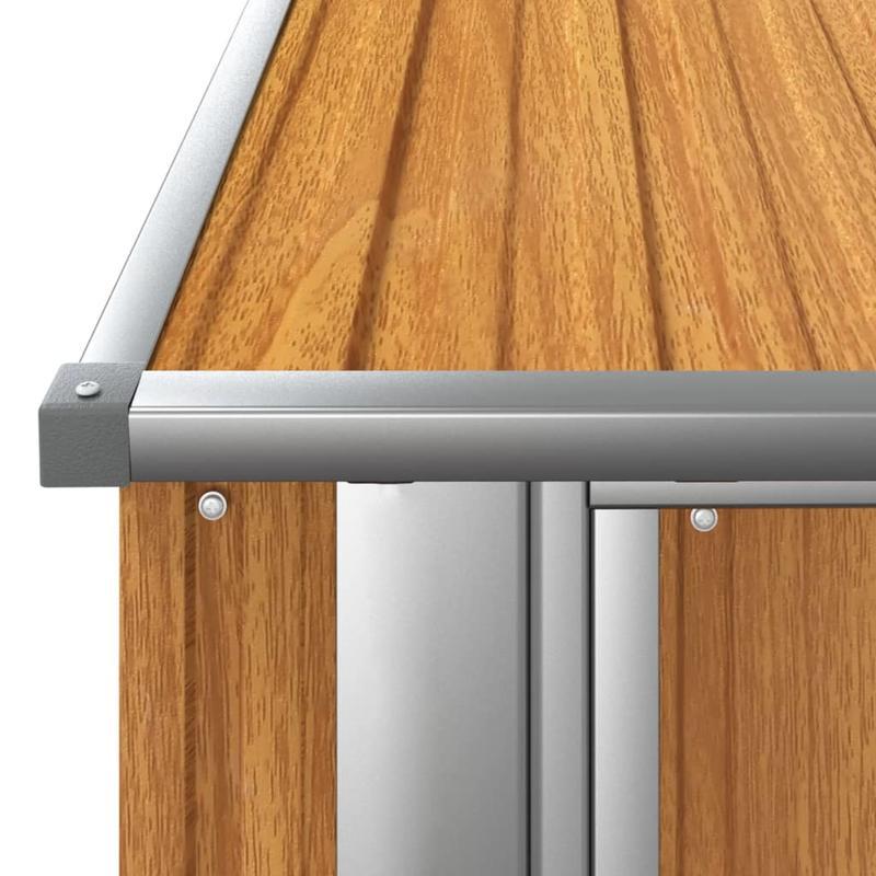 Buitenopslag Berging Tuinhuis Tuinkast Buitenberging – Donkerbruin Houtlook – Gegalvaniseerd Staal – Koperkleurig Dak – 180,5x97x209,5 cm – Veilig Slot – Weerbestendig & Ruim