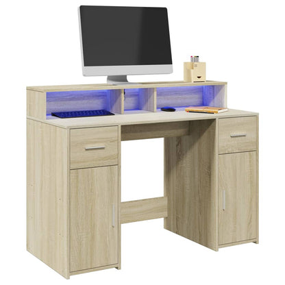 Laptoptablet Bureau – Werktafel – Bureau – Laptoptafel – Studieplek – Sonoma Eiken – RGB LED-verlichting – Duurzaam Behandeld Hout 120x55x91 cm