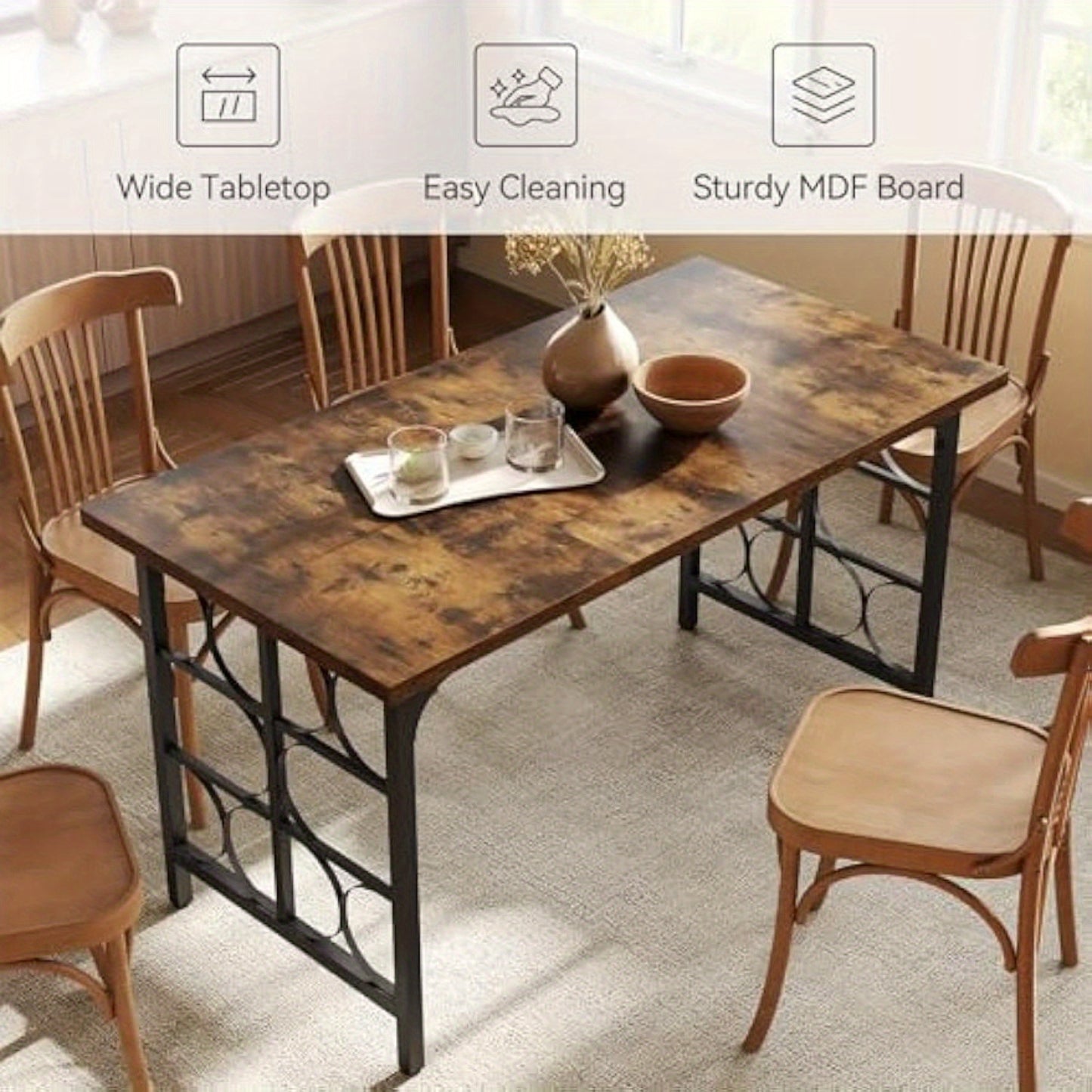 Eettafel – Eetkamertafel – Keukentafel – Tafel – Dinertafel – Industrieel Design – 138,9 cm – MDF & Spaanplaat – Snel te Monteren – Bruin – Stevig & Duurzaam