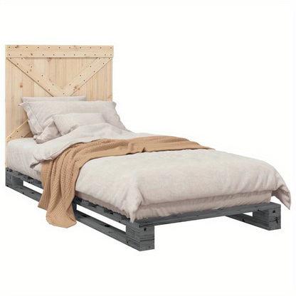 Grigio 90x200cm Wooden Bed Frame with Headboard - Solid Pine, Removable & Durable, Contemporary Style, No Assembly Required, Fits Standard Beds, Bedroom Furniture, Modern Bedroom Decor, Natural Wood Finish