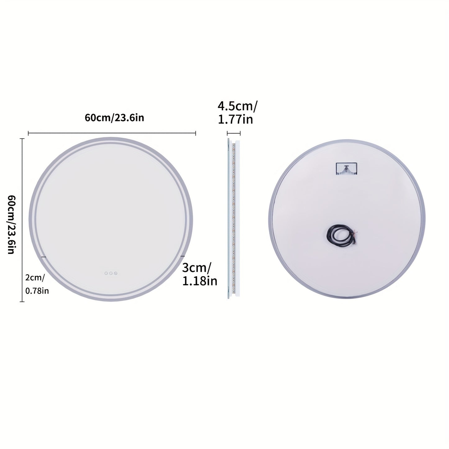 Round LED Bathroom Mirror, Dimmable Lighting, 60/80cm Backlit Anti-fog Makeup Wall Mirror, Smart Touch Button, Cold/Warm/Neutral Light, Memory Function Modern Shaving Mirror, with Frosted Edge, Bathroom Mirrors for Wall, Cont