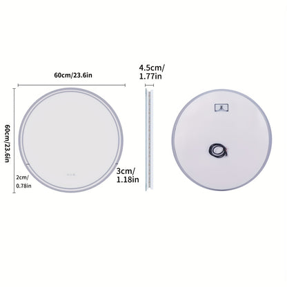 Round LED Bathroom Mirror, Dimmable Lighting, 60/80cm Backlit Anti-fog Makeup Wall Mirror, Smart Touch Button, Cold/Warm/Neutral Light, Memory Function Modern Shaving Mirror, with Frosted Edge, Bathroom Mirrors for Wall, Cont