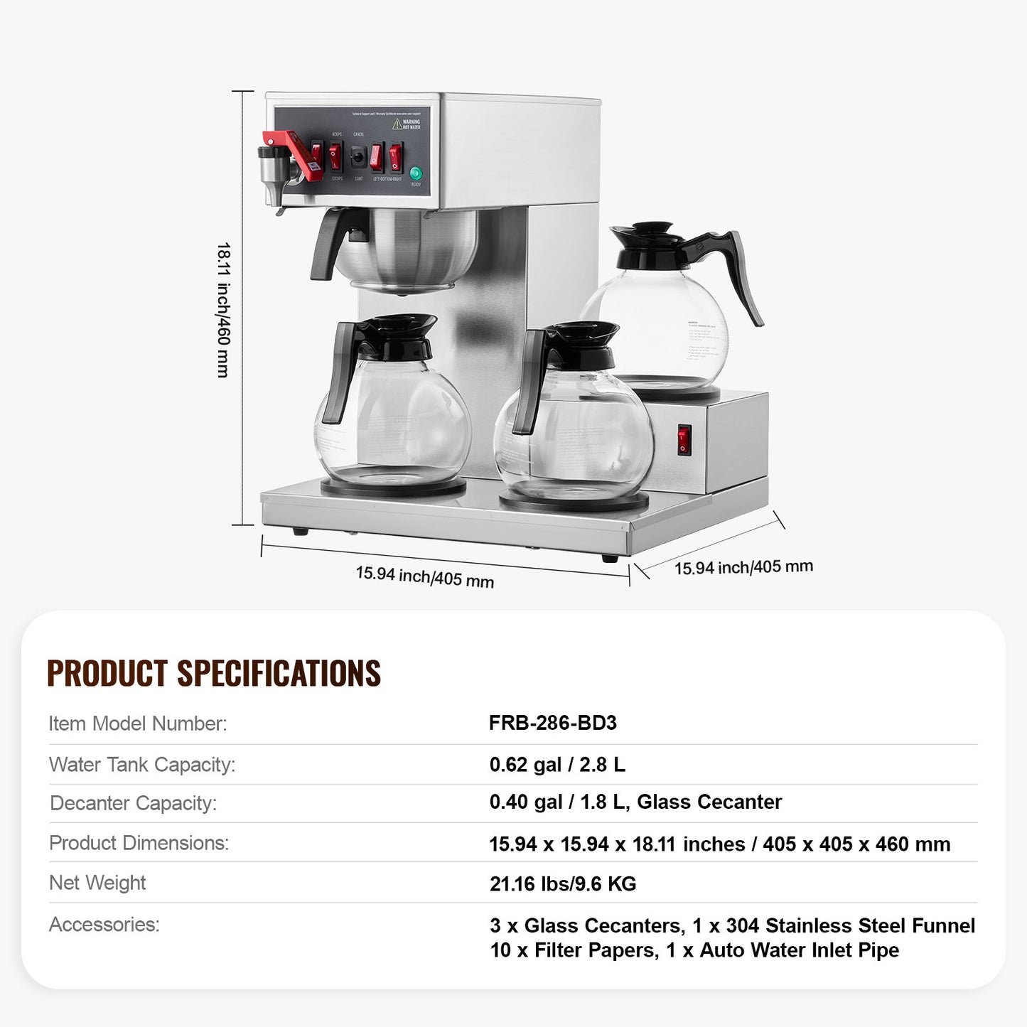 Filterkoffiezetapparaat – Koffiezetter – Filterkoffiemachine – Koffiemachine – Drip Coffee Machine – 12 Koppen Capaciteit – 3 Glazen Kannen Met Warmhoudplaat