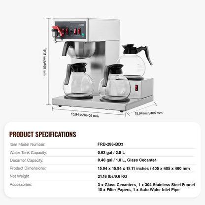 Filterkoffiezetapparaat – Koffiezetter – Filterkoffiemachine – Koffiemachine – Drip Coffee Machine – 12 Koppen Capaciteit – 3 Glazen Kannen Met Warmhoudplaat