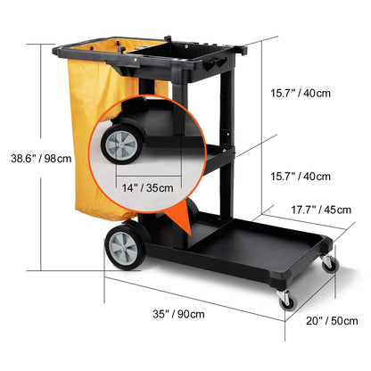 Schoonmaakwagen – Schoonmaaktrolley – Mopwagen – Schoonmaakkar – Dweilwagen – 3-laags met 95L duurzame PVC afvalzak – Hoogwaardig PP materiaal tot 90 kg draagvermogen