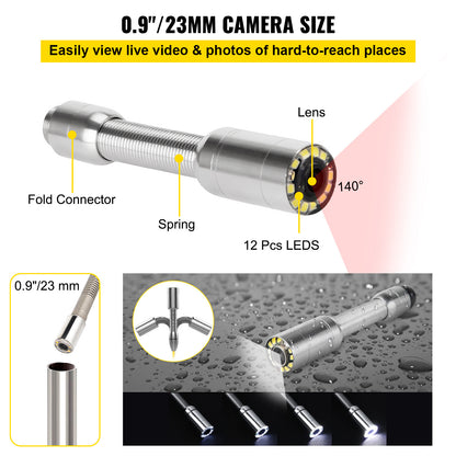 Rioolcamera – Inspectiecamera – Endoscoop – Afvoercamera – Pijpinspectiecamera – 7 inch TFT LCD Scherm – 30 M Kabel met 12 LED’s Waterproof