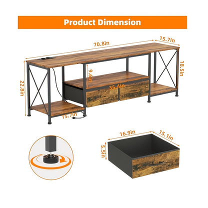 Tv-kast – TV-meubel – TV-lowboard – TV-dressoir – Mediameubel – 2 Lades en 3 Vakken – Hardhout en Metalen Frame – Geschikt Voor TV Tot 70 Inch – 180x40x58 cm