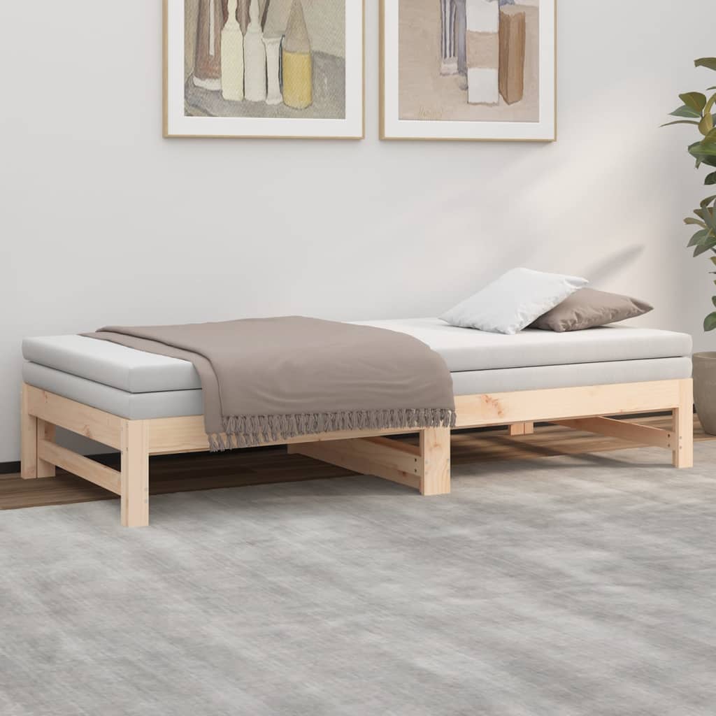Slaapbank – Bedbank – Bedbankje – Logeerbed – Sofa Bed – Massief Dennenhout – Ruimtebesparend – 205,5x158x30 cm – Wit