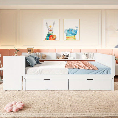 Bedframe – Platformbed – Slaapbank – Opbergbed – Werkplekbed – Met Ingebouwd Bureau – Ruime Laden – Ruimtebesparend – Hoogwaardige Kunststof & Metaal – Kingsize – Gemakkelijk te Monteren