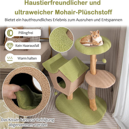 Kattenboom – Kattenhuis – Kattenkrabpaal – Kattenmeubel – Kattenhut – 110 cm Hoog – Gemaakt Van Stevig Beukenhout