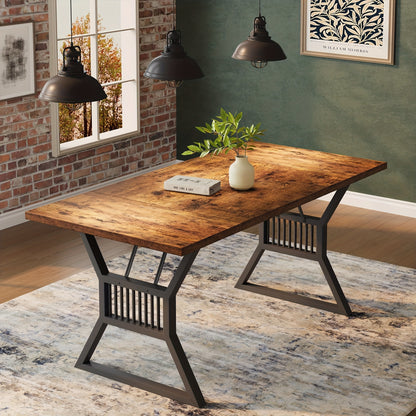 Eettafel – Keukentafel – Tafeltje – Dinertafel – Eetkamertafel – Rechthoekig – 180x75x75 cm – Massief Houten Blad Met Geometrisch Metalen Onderstel