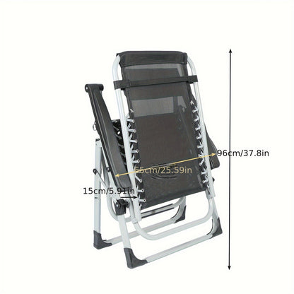 Foldable Space Saving Lounge Chair With Headrest & Side Tray - Oxford Fabric, 60x87x110cm For Patio, Garden, Balcony