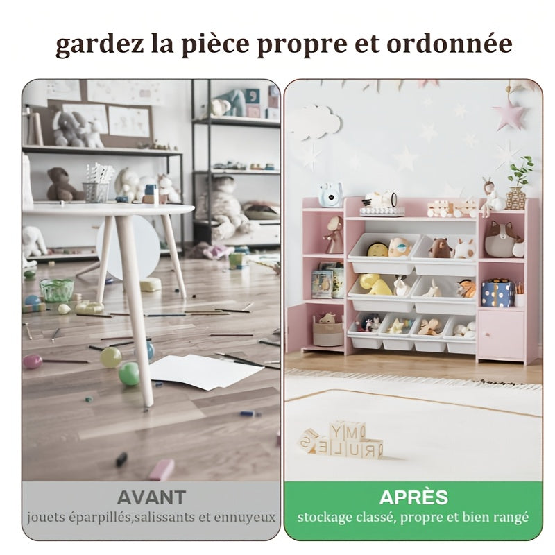 Speelgoedkast – Opbergkast – Kinderkast – Boekenkast – Opbergmeubel – Wit MDF – 138x94x29 cm – 8 Uittrekbare Bakken – Tip-Over Bescherming