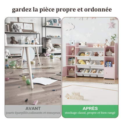 Speelgoedkast – Opbergkast – Kinderkast – Boekenkast – Opbergmeubel – Wit MDF – 138x94x29 cm – 8 Uittrekbare Bakken – Tip-Over Bescherming