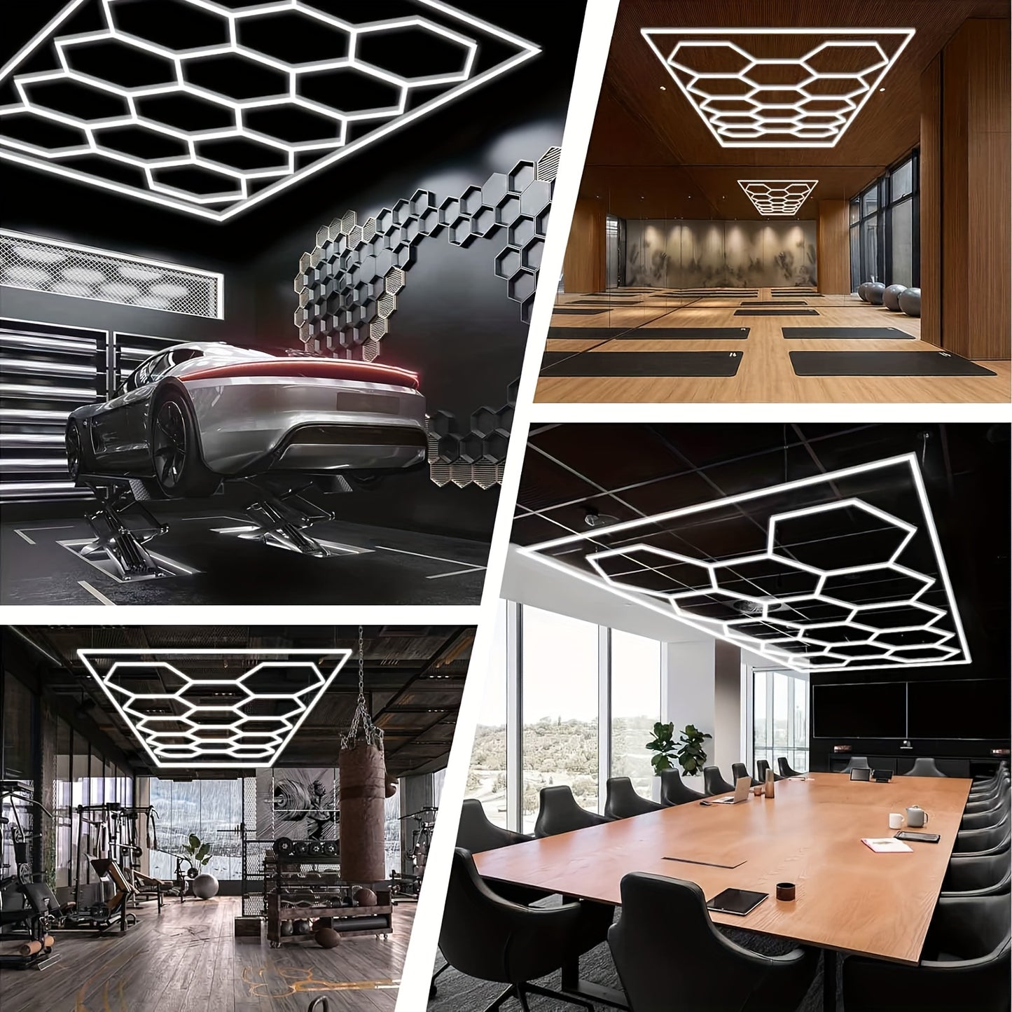 Hexagonale LED Plafondlamp – LED Paneel – Plafonnière – Werkplaatslamp – Garageverlichting – 14 Hex Elementen – Krachtig Koel Wit 6500K – Duurzaam Aluminium & PC