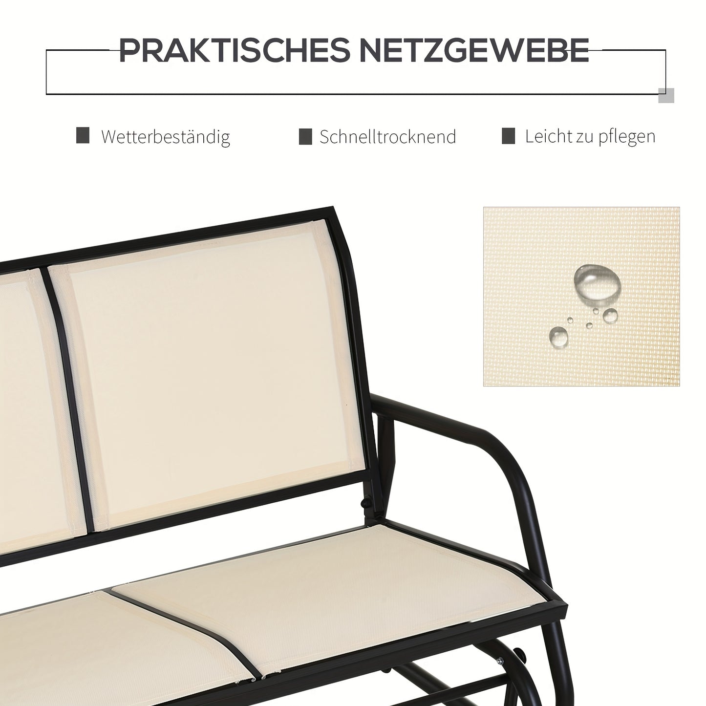 Loungebank – Loungestoel – 2-Zitsbank – Tuinbank – Bank – Metallisch Frame – Compact 120x70x85 cm – Zwart Champagne