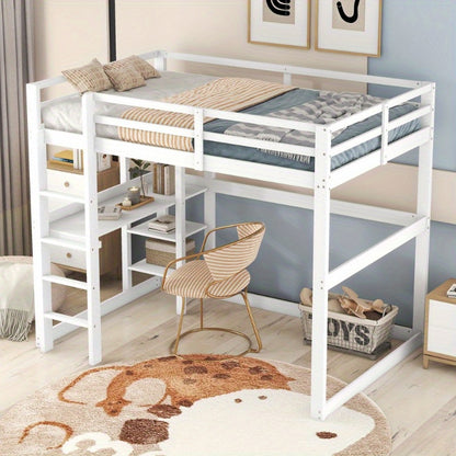 Halfhoogslaper – Hoogslaper – Stapelbed – Bedframe Met Bureau – Bed Met Opbergruimte – Gemaakt Van Grenenhout – Inclusief 4 Planken – Afmetingen 140x200 cm