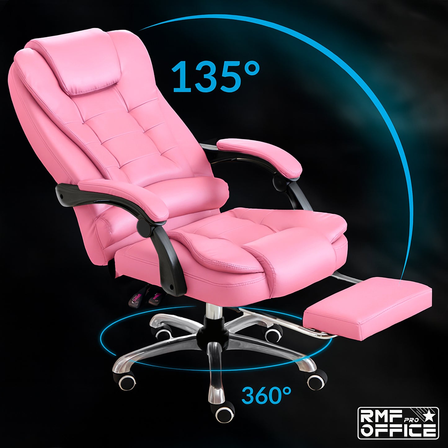 Ergonomische Bureaustoel – Bureaustoel Met Voetsteun – Relaxfauteuil – Kantoorstoel – Draaistoel – Verstelbare Rugleuning Tot 135 Graden – Zithoogte 105-115 cm – Roze Variant