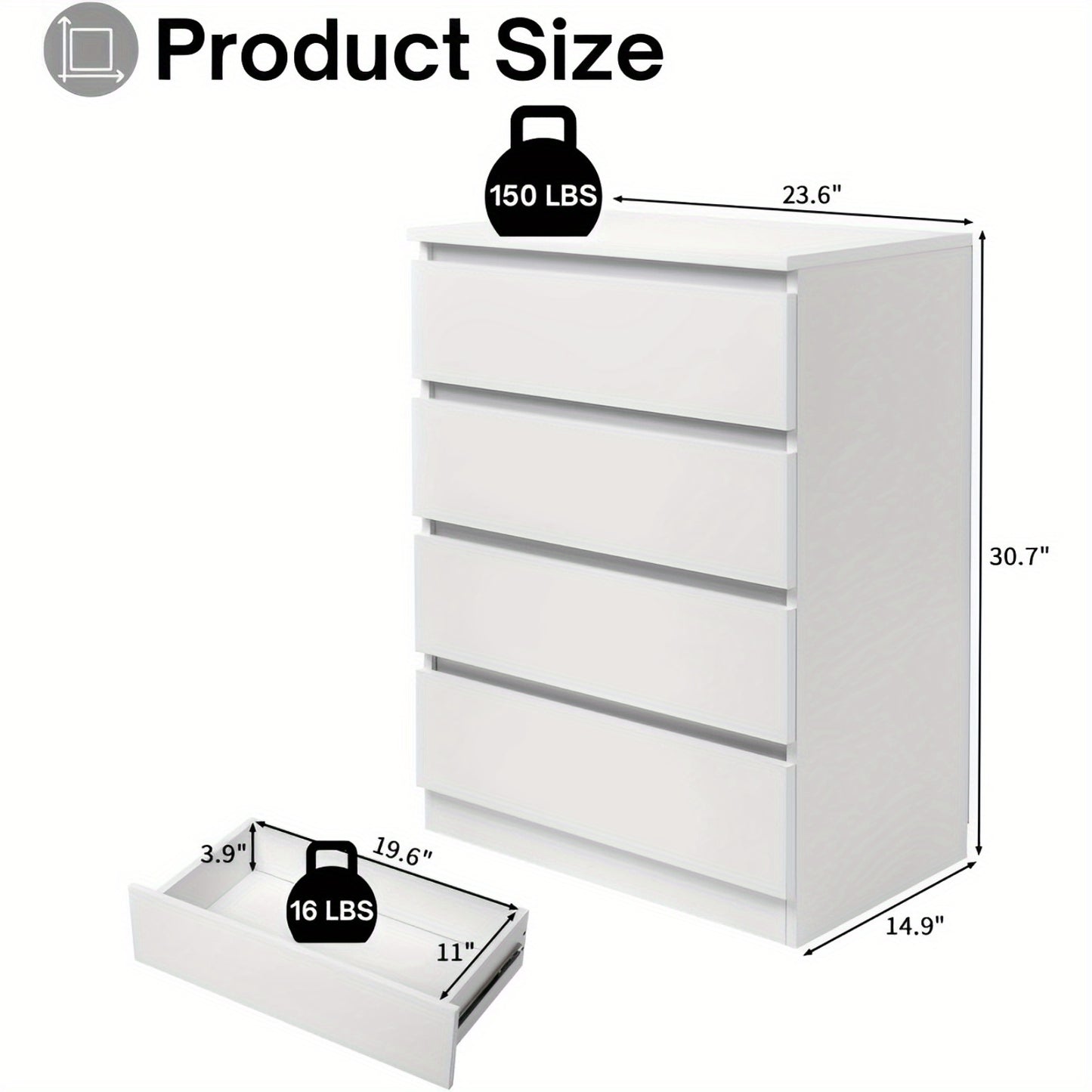Ladekast – Ladenkast – Kommode – Dressoir – Opbergkast – Modern Design – Anti-Kantel Kit – Houten Kast – Wit – 4 Lades – 68,5 cm Hoog – 3,2 cu ft Opbergruimte