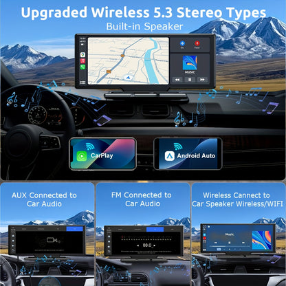 10,26-inch Touchscreen Autostereo – Carplayer – Multimedia Systeem – Navigatiesysteem – Android Auto Headunit – Draadloze CarPlay – 4K Dashcam – 1080P Achteruitrijcamera