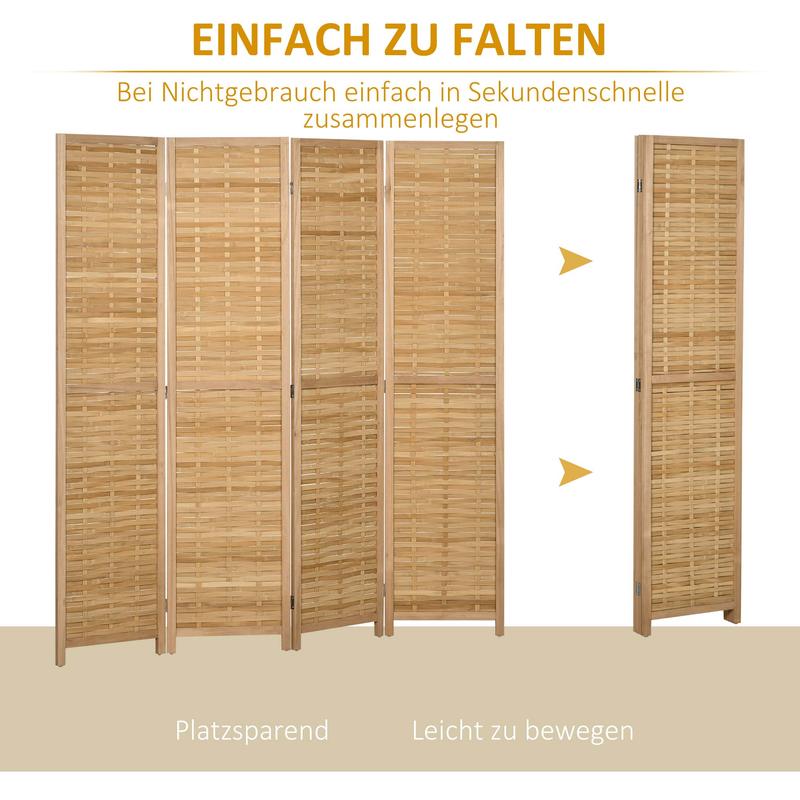 Kamerscherm – Roomdivider – Scheidingswand – Paravent – Privacy Scherm – 4-Delige Opvouwbare Bamboe Panelen – 160x170 cm Groot Formaat – Lichtgewicht en Stevig – Vrijstaand & Ruimtebesparend Design