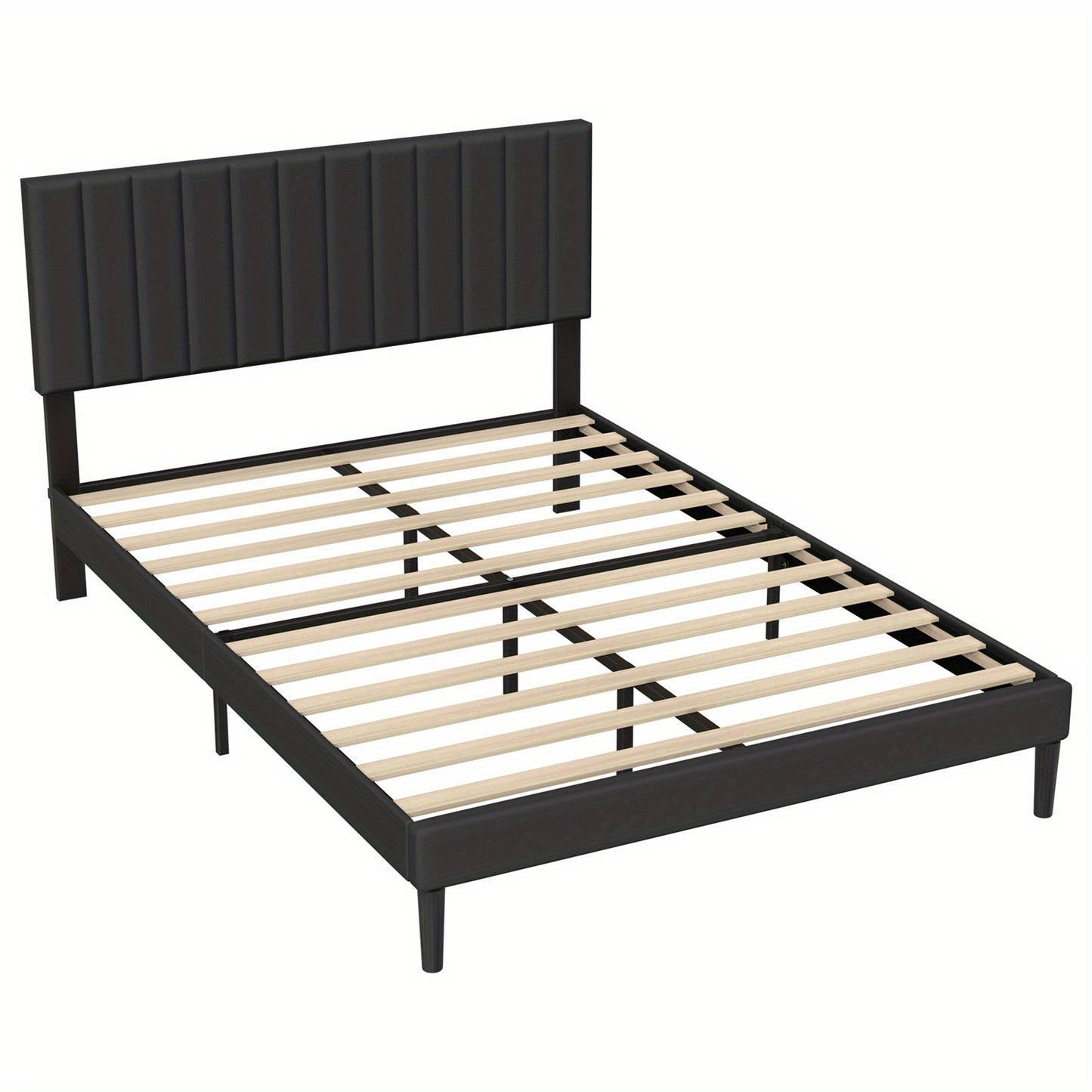 Zwart Gestoffeerd Bed – Fluwelen Bedframe – Platformbed – Slaapbank – Tweepersoonsbed – 140x200 cm – Met Fluwelen Hoofdbord – Stijlvol & Stevig