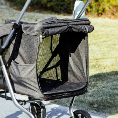 Hondenwagen – Hondenbuggy – Dierenwagen – Hondentransportwagen – Lichtgewicht – Opvouwbaar – Wasbaar Kussen – Ventilerende Gaasramen – Grijs