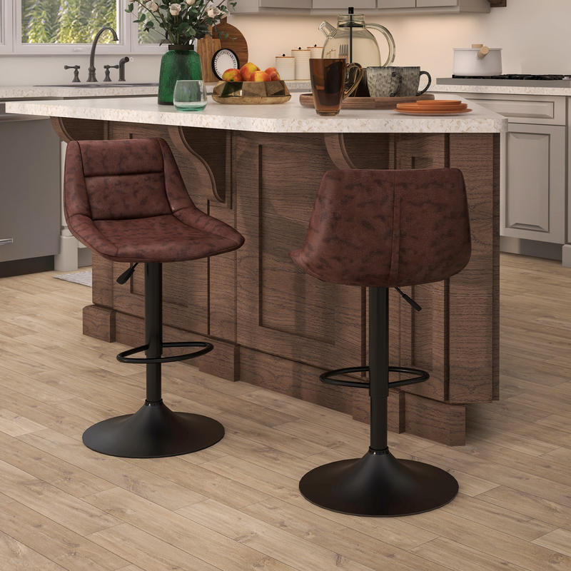 Set of 2 bar stools, height-adjustable, including footrest, 46.5cm x 50cm x 108cm, black + brown,  Vintage Aesthetic, Classic Design, Heightadjustable Stools, Swivel Stools, Bar Owners, Apartment Dwellers